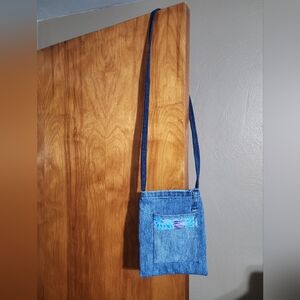 Chic Denim Crossbody Bag with Blue Accents